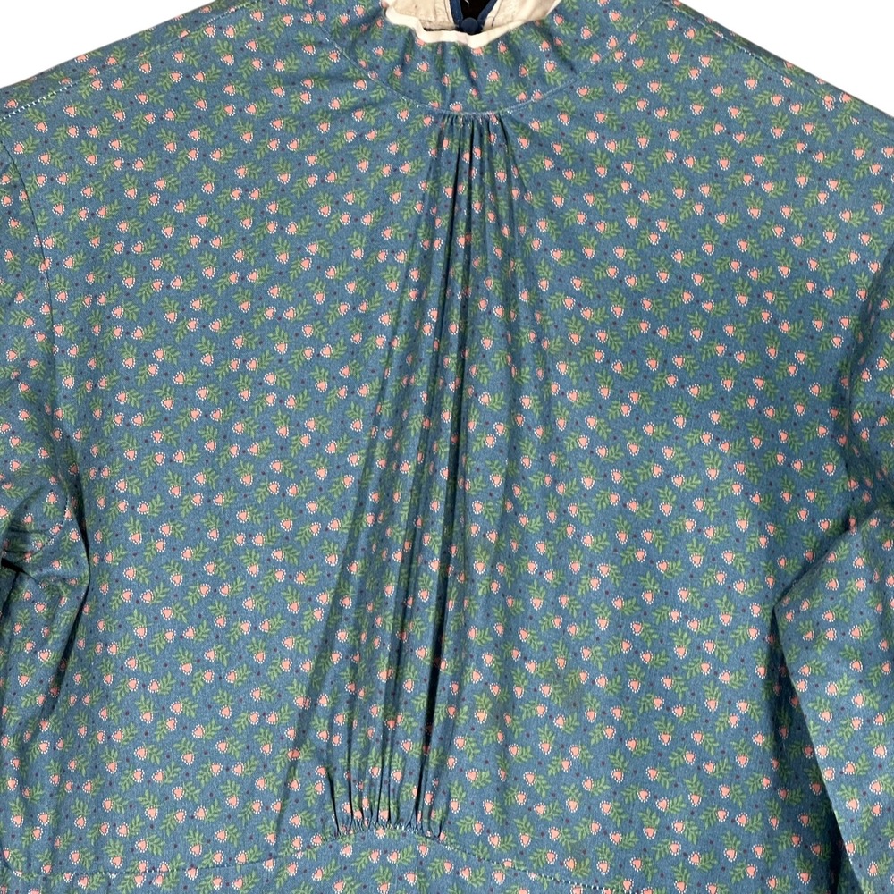 Vtg Prairie Country School Dress Blue‎ Floral High Neck Cottage Core Small - Picture 3 of 15